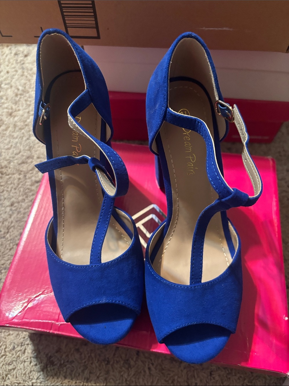Dream Pairs Cobalt Blue Suede T-Strap Heels